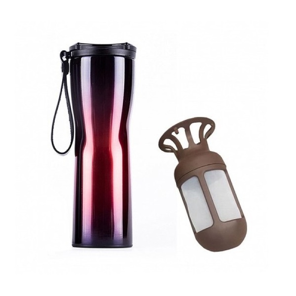 Термокружка KissKissFish MOKA Smart Coffee Tumbler, индикатор температуры, заварник, фиолетовый